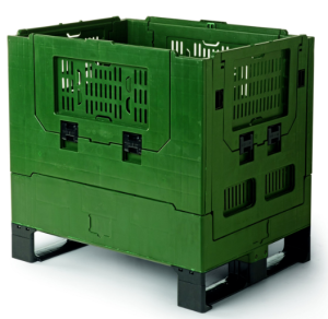 Contenedor plegable rejillado con puerta y 2 patines