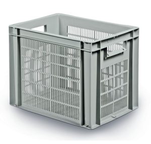 Euro grated container with reinforced base and open handles