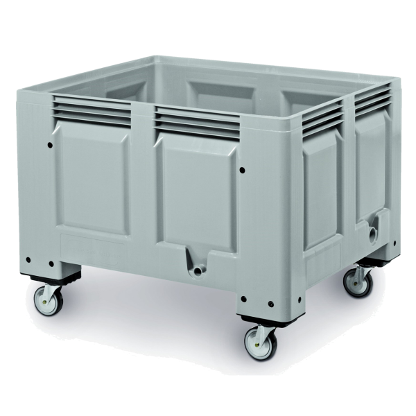 Solid pallet container with 4 wheels