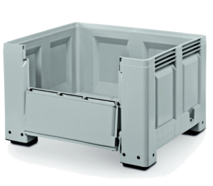 Solid pallet container with 4 feet and hinged door