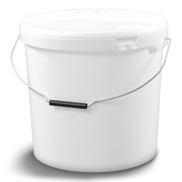 Seau cylindrique avec couvercle et poignée métal/plastique