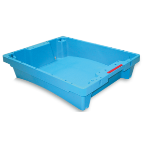 Stackable bucket without passing handles without overflow and with drainage