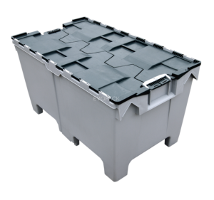 Black stackable nestable box with integrated colored lid 1000x575x540